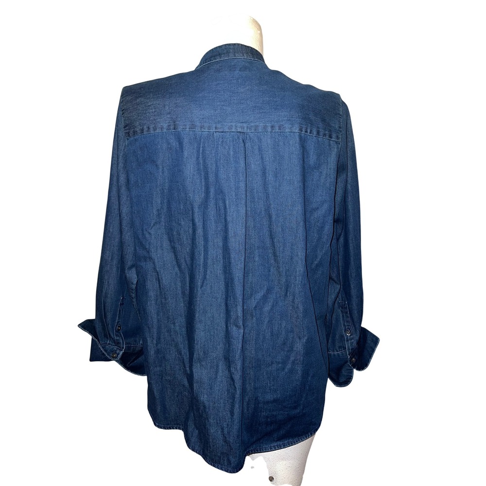 Banana Republic Top Size XL Dark Wash Denim Pleated Tuxedo Bib Shirt Band Collar - Picture 6 of 8